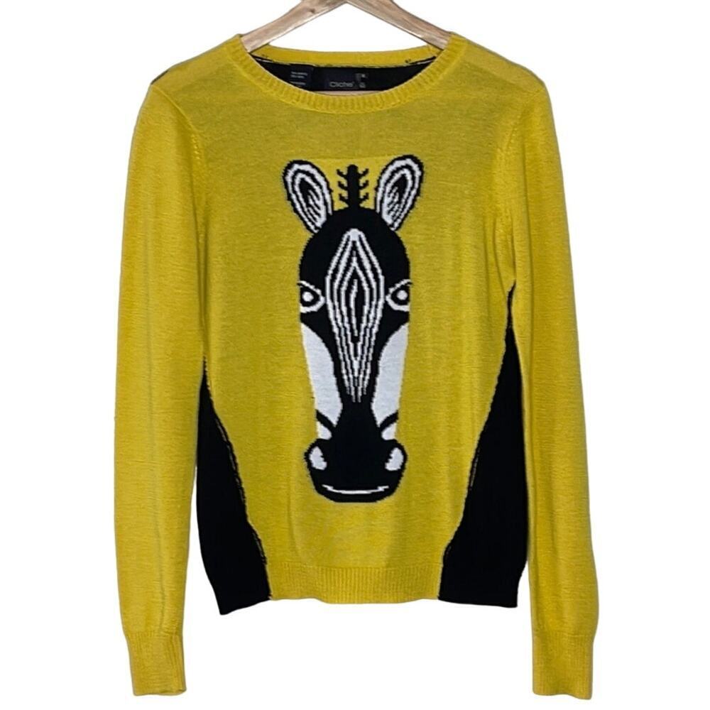 CLICHE  WOMEN'S ZEBRA  WOOL BLEND SWEATER SIZE‎ M